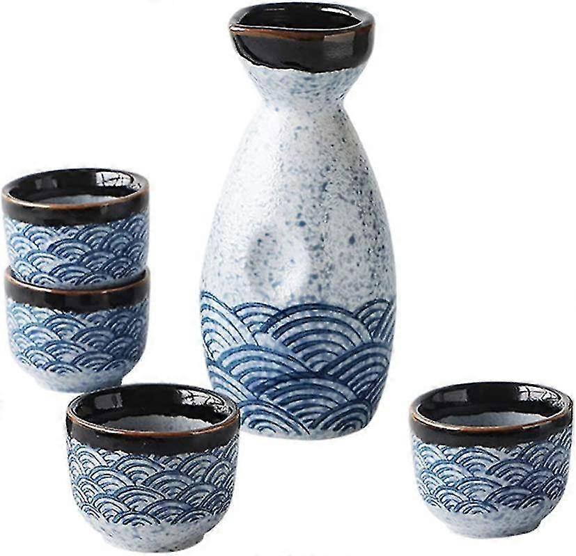 Japanisches Sakebecher-Set 4 Stück 35 ml Sakebecher + 1 Stück 180 ml Sake-Topf-Set Keramik-Weingläser