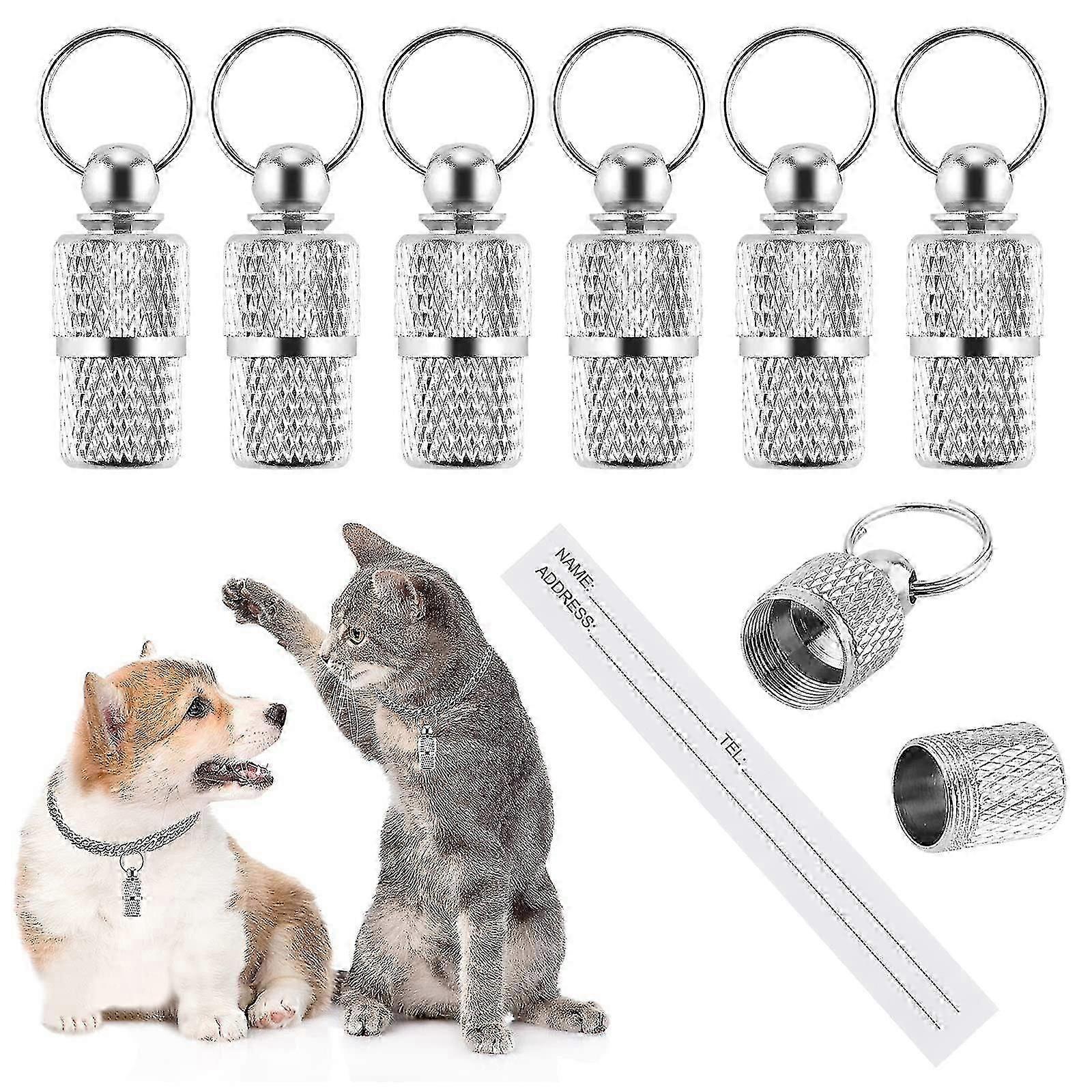 6 Pcs Anti-lost Cat Dog Id Tags, Pet Barrel Tube Collars Address Name Label Prevent Pet Lost