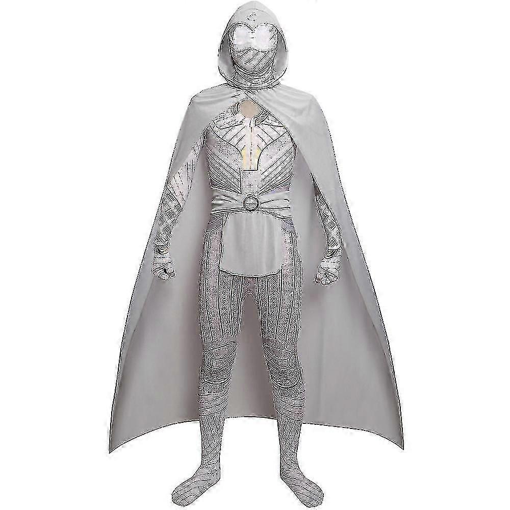 ムーンナイトコスチュームスーパーヒーローコスチュームジャンプスーツ+マント+ベルト+ヘッドギアセット、ハロウィーンファンシードレスコスプレ大人のコスチューム