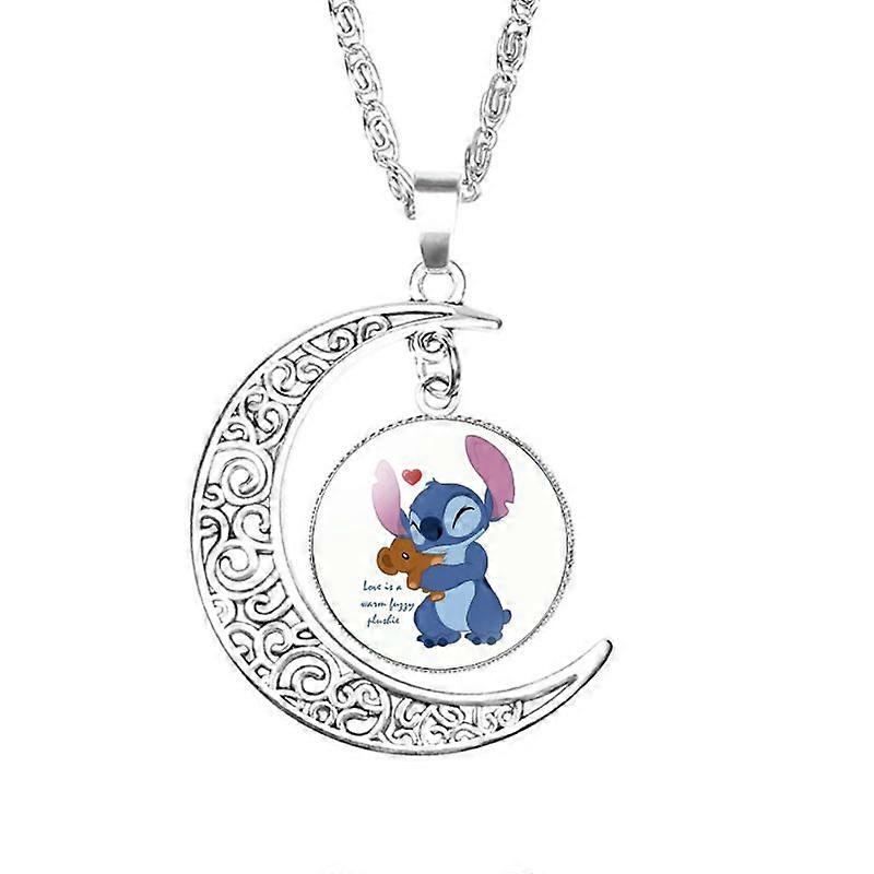 Stylish Lilo and Stitch Moon Pendant Necklace  Great for Young Girls