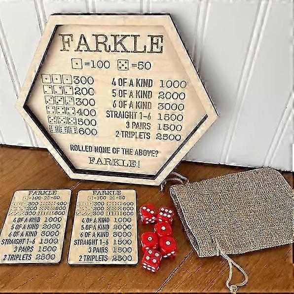Farkle Dice Tray, Wooden Dice Rolling Tray HexagonWood Dice Board Dice Game Tray with Dices Farkle Classic Dice Game Tray Farkle Dice Sets for Family