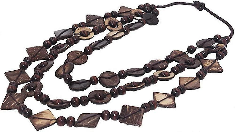 Bohemian Coconut Shell Wood Bead Necklace Colorful Layered Handmade Wooden Beaded Long