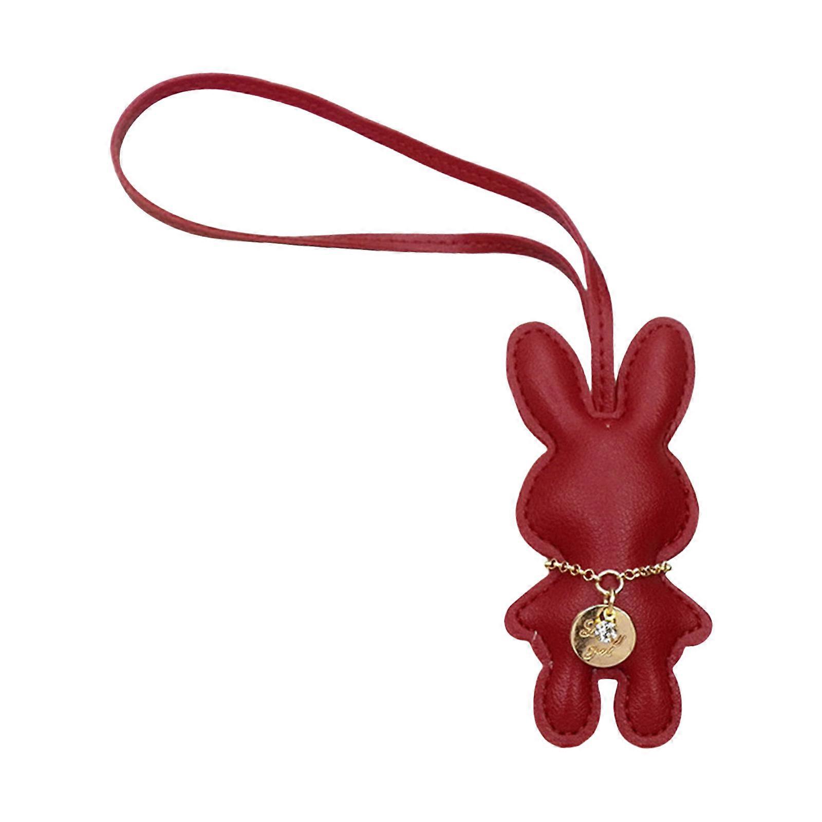 Elegant Rabbit Keychain Pendant Artificial Leather Bunnys Keyring Ornament Versatile Animal Bag Charm Accessory Claret