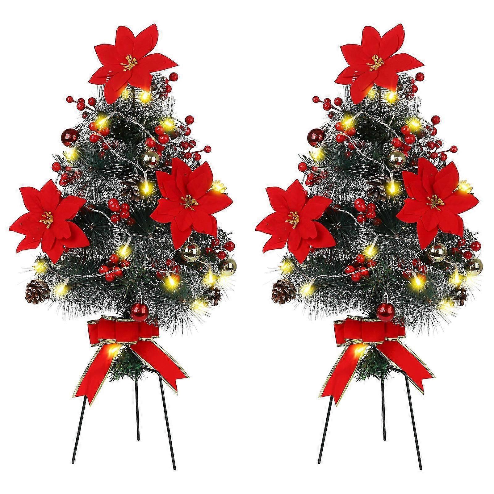 Outdoor Beach Christmas Tree Insertion Set - Includes Bare Tree and Accessories Pinecone is Natural, Pack of 6 Comes with 2 Pack of 5 Batteries