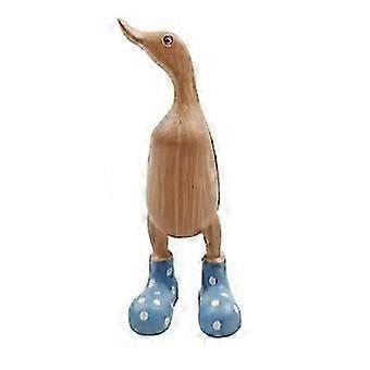 樹脂製アヒルの像 ガーデン彫刻 かわいい漫画のアヒルが斑点のある長靴を履いて幸運を呼ぶ置物 ブルー-M