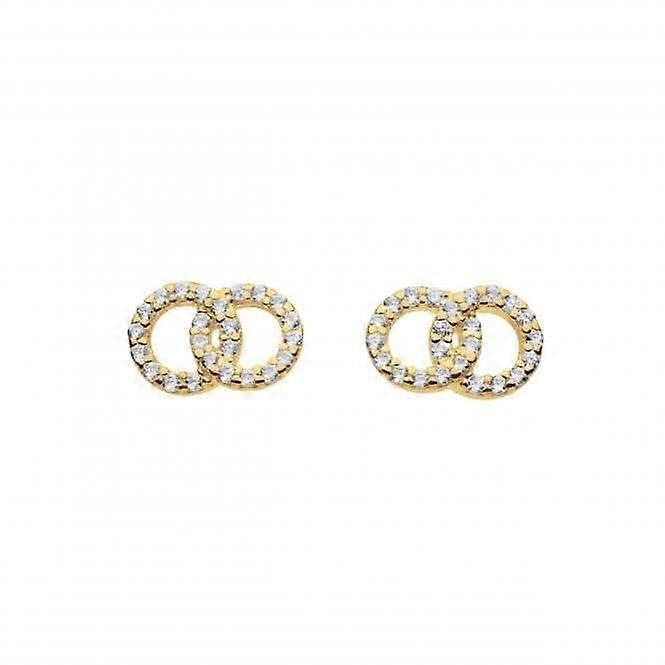 Small Double Circle Link Zirconia Gold Plated Stud Earrings 3379GCZ