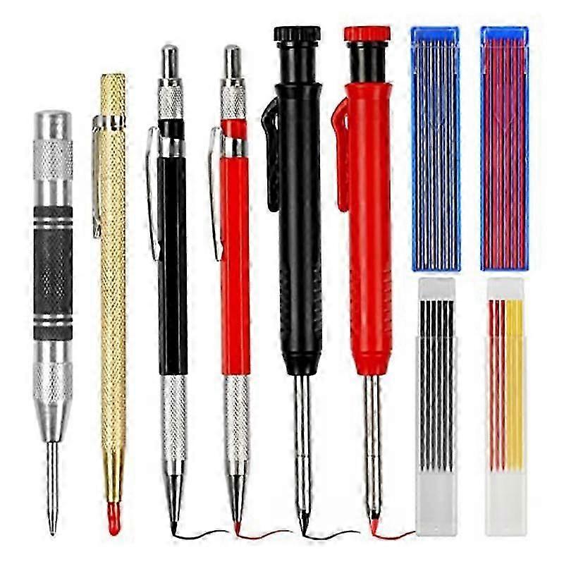 10 Pack Carpenter Pencil with Sharpener, Mechanical Carpenter Pencils Set with 36 Refills, Deep Hol