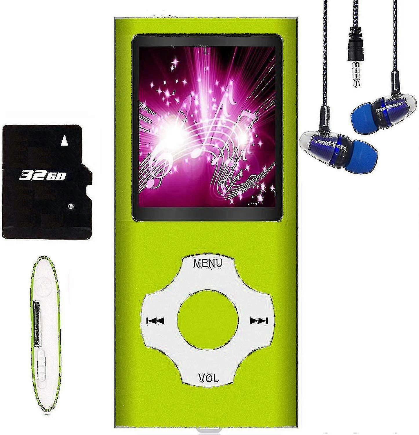 Mp3 Player / Mp4 Player, Mp3 Music Player With 64gb/ 32gb/16gb Memory Sd Digital Lcd 1.82''Green-32GB