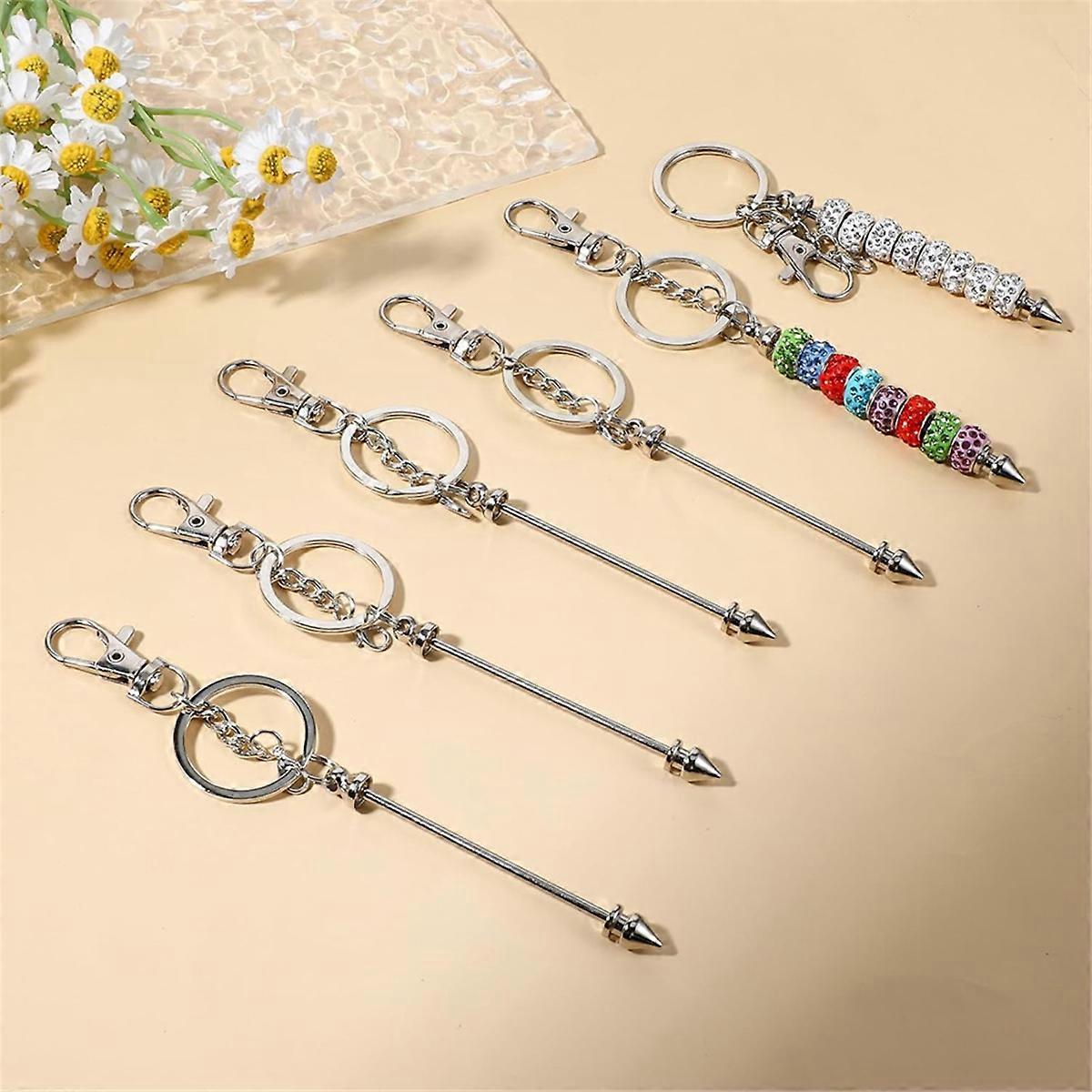 26 Pcs Beadable Keychains, Silver Keychain Making Kit with Beadable Keychain Bar Lobster Clasps Key