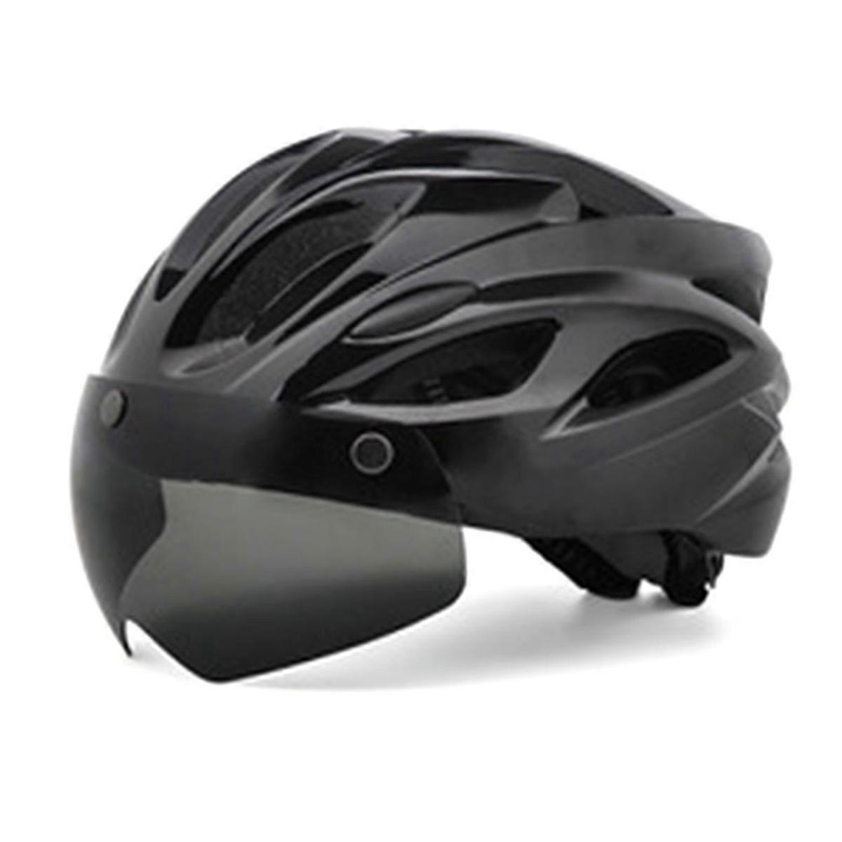 Bike Helmet with Taillight Goggles Adjustable for Men Women, Black