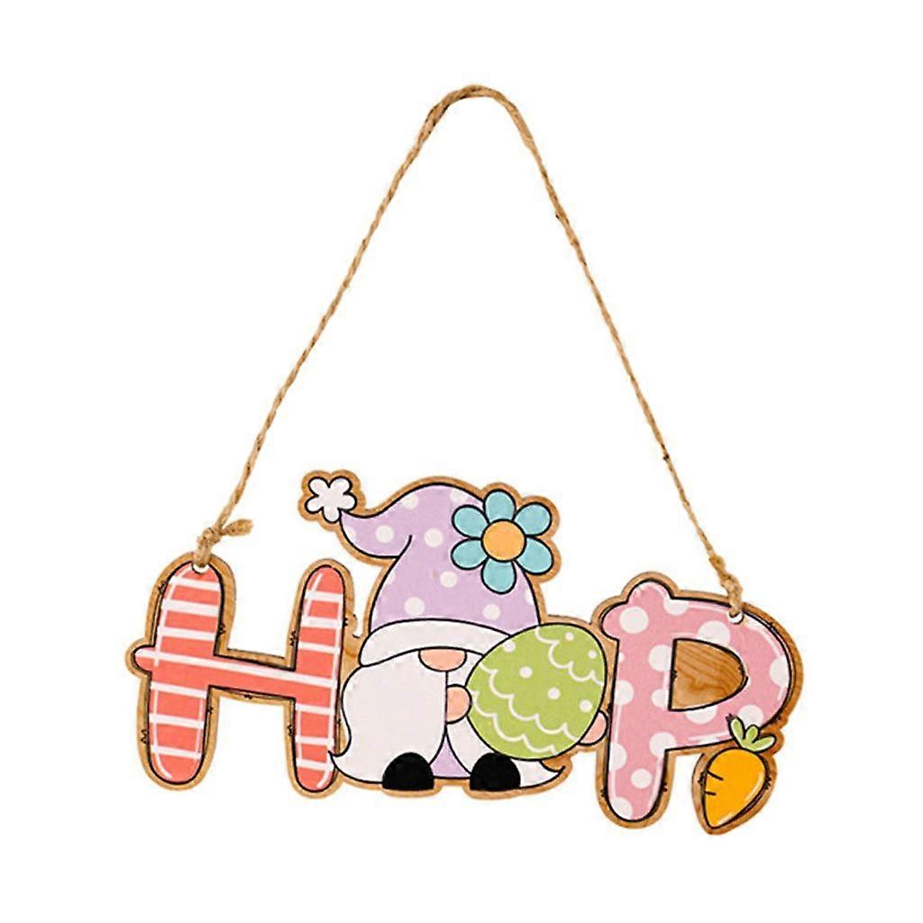 Wood Easter Pendant Easter Theme Hanging Ornaments Rabbit Gnome Letter