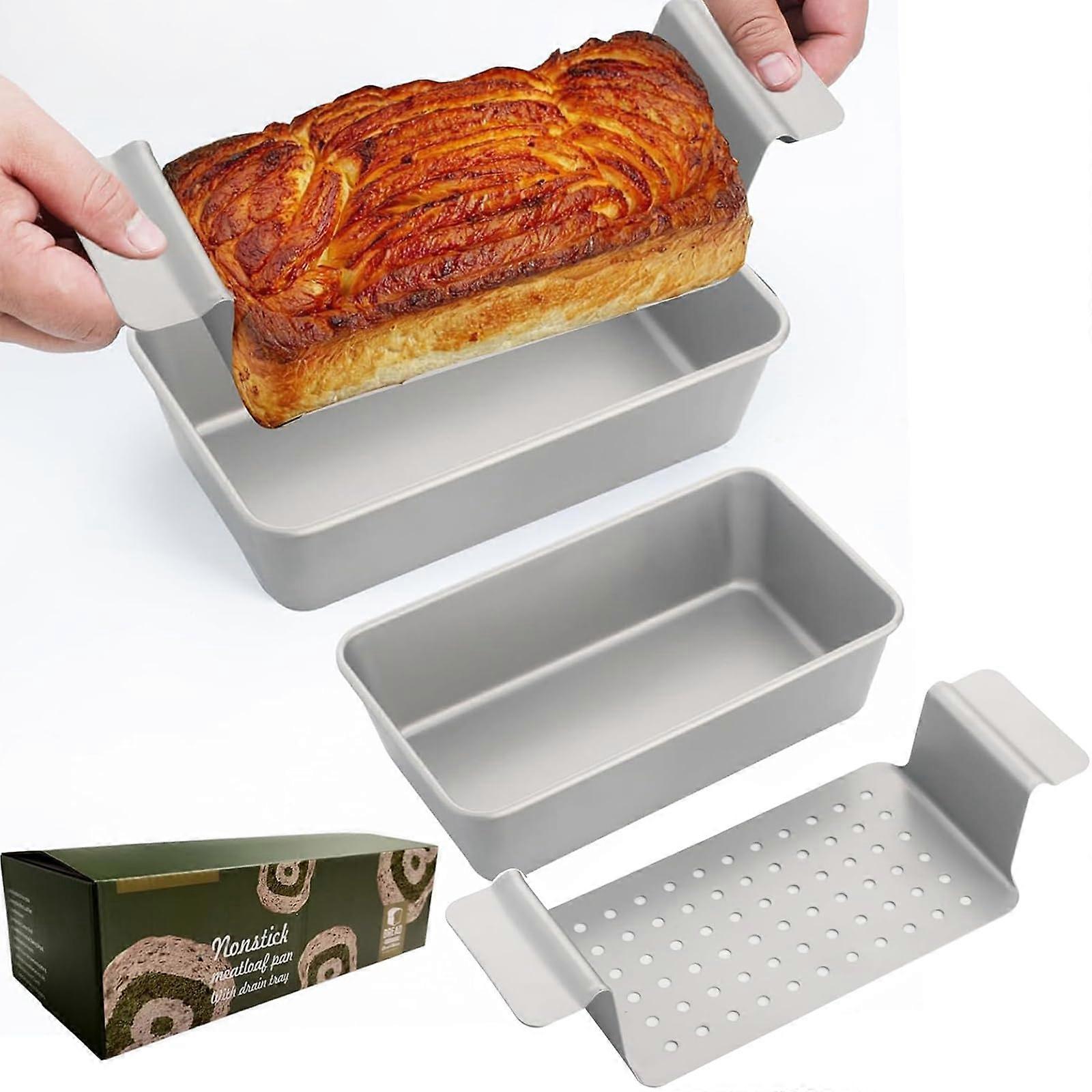 2 Set Nonstick Meatloaf Pan for Healthy Baking Grease Draining Off Homemade Banana Bread Tin Large