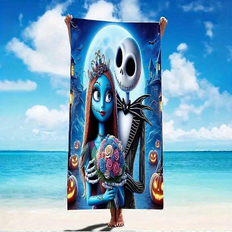 1kpl rantapyyhe, Jack Skellington, erittäin imukykyinen, nopeasti kuivuva polyesteri uimiseen, retkeilyyn ja matkustamiseen - moderni tyyli, käsipyyhe, kylpypyyhe,
