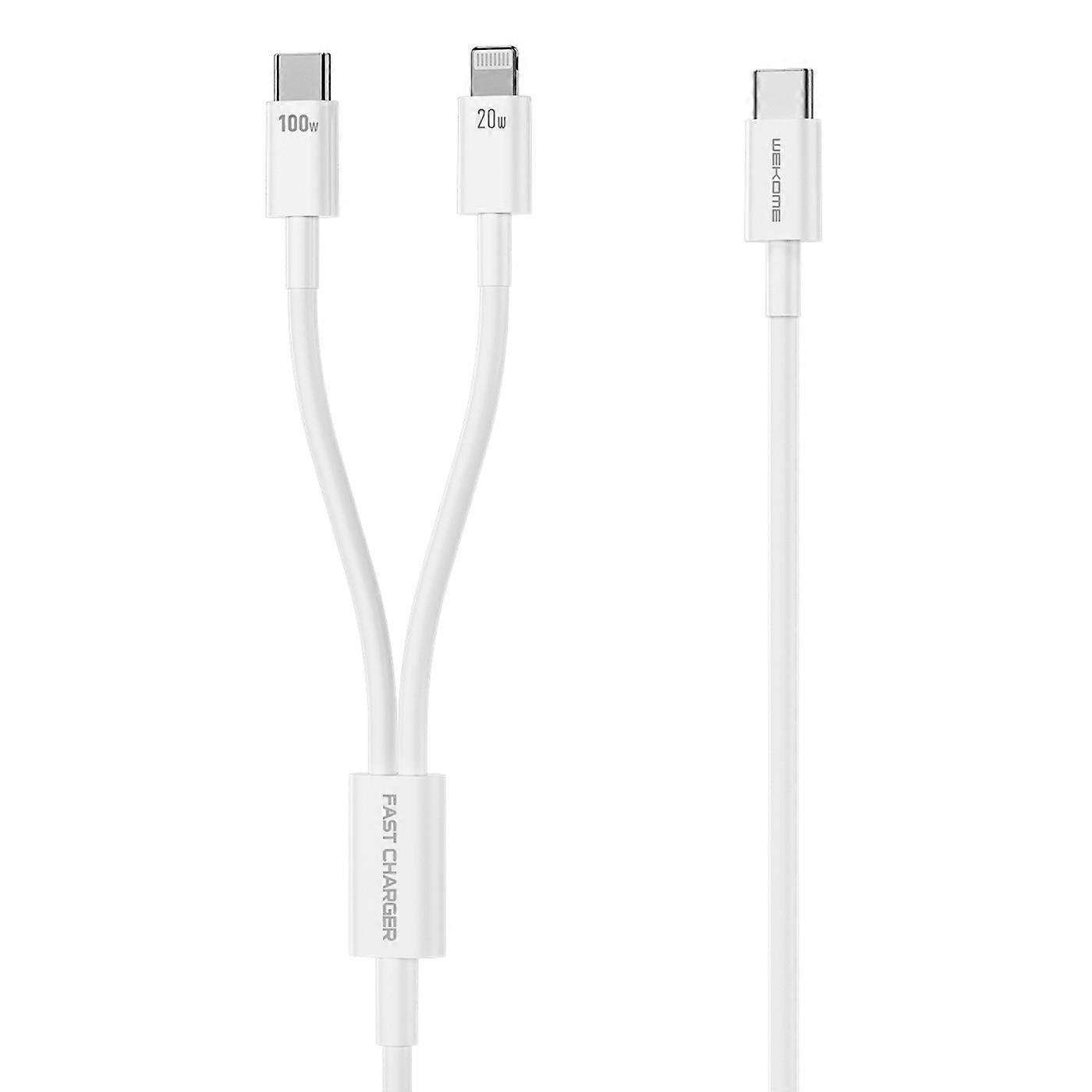 WK WDC-176 100W 2 in 1 USB-C/Type-C to USB-C/Type-C+8 Pin Multifunctional Fast Charging Data Cable,Length: 1.2m
