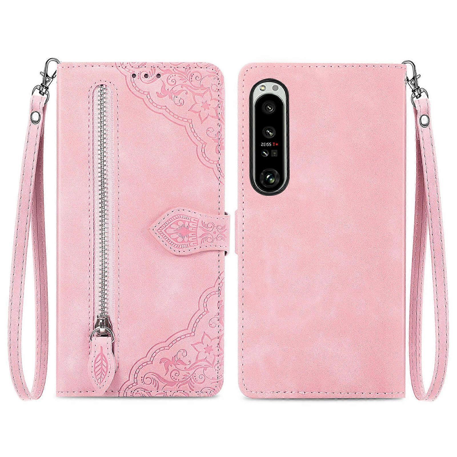 Embossed Flower Zipper Leather Phone Case