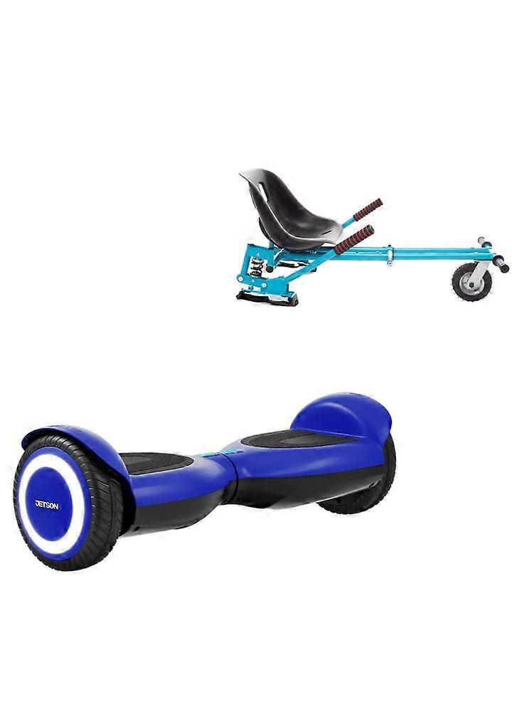6.5 Inch Hoverboard With Suspensions Hoverkart, Jetson Prism Blue, Standard Range, And Blue Seat With Double Suspension Set, Smart Balance