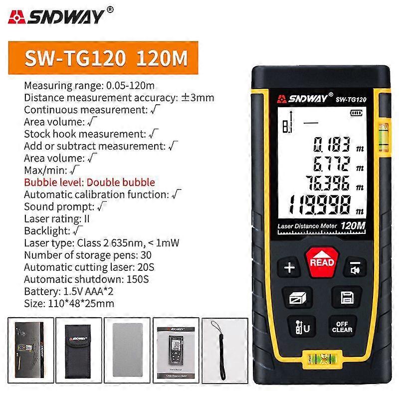 SNDWAY Mini Laser Distance Meter 40M-120M Digital Rangefinder Laser Ruler Professional Angle Gauge Range Finder Measure Tool