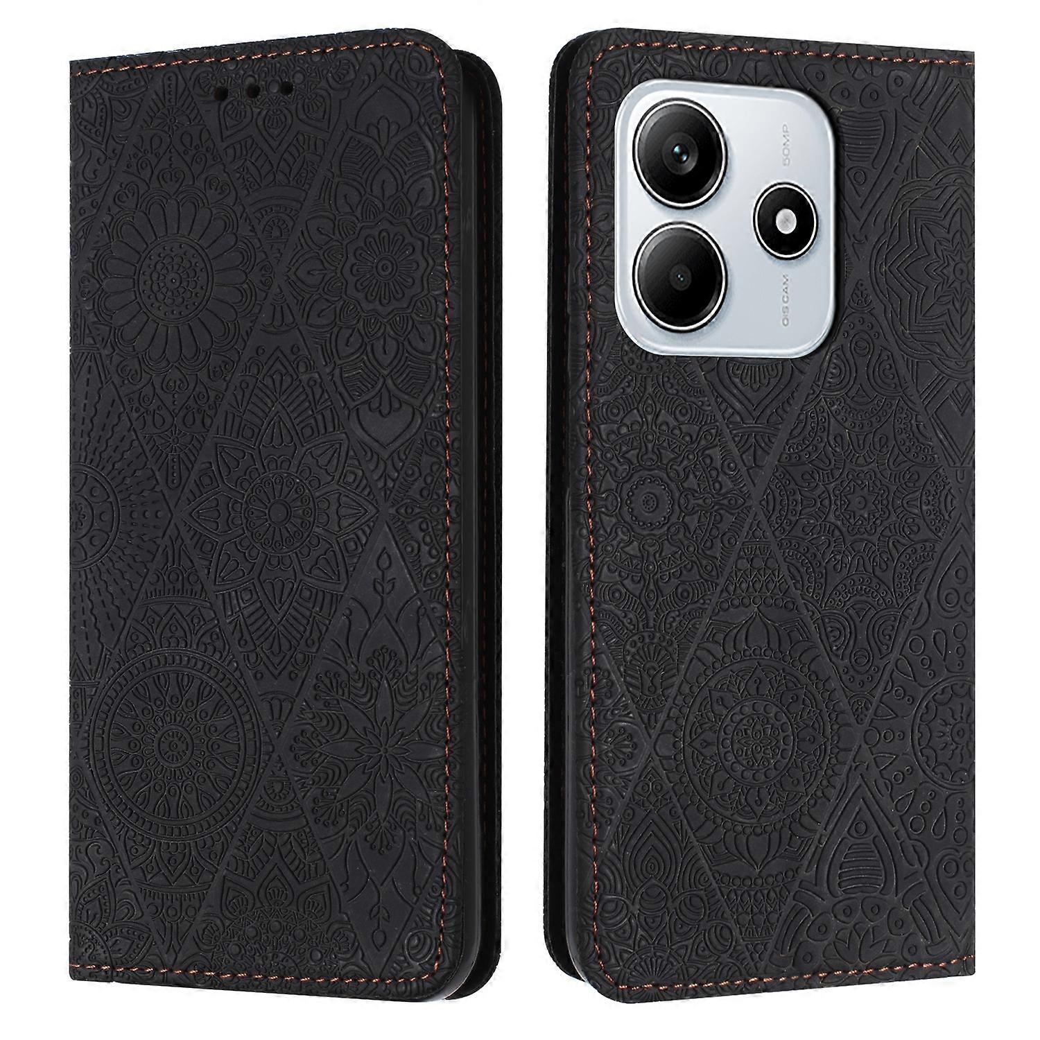 Capa de celular de couro com adsorção em relevo étnico