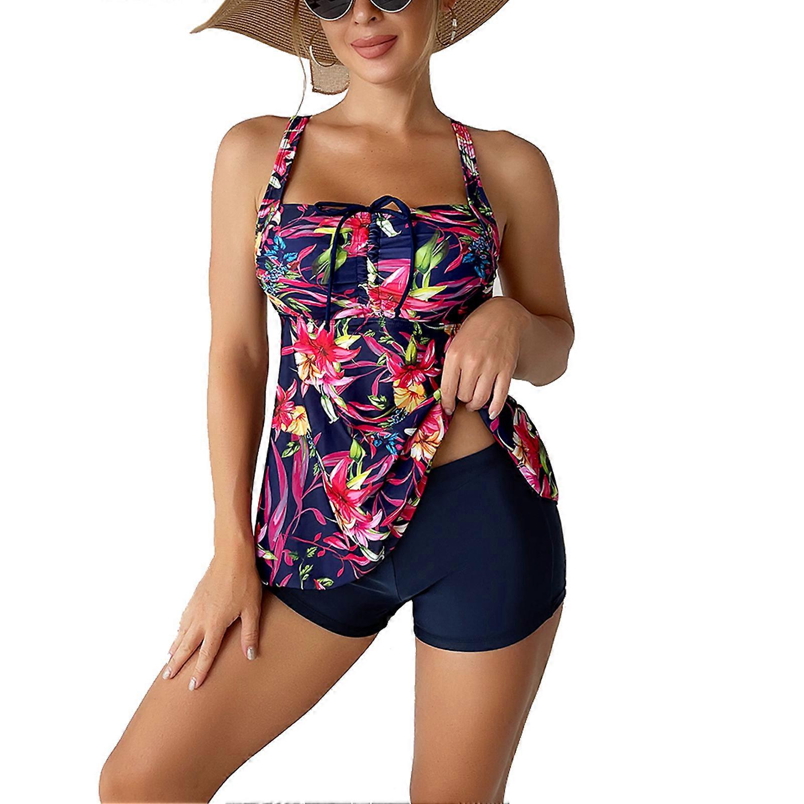 cordon de serrage tankini maillot de bain split type imprimé floral lavable en machine femmes maillot de bain rétro pour spa