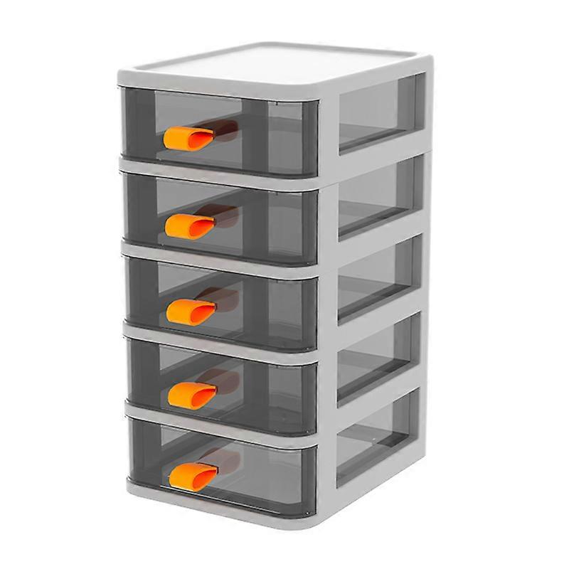 Drawer Type Desktop Storage Box Transparent Desktop Stationery Organizer with Orange Handle