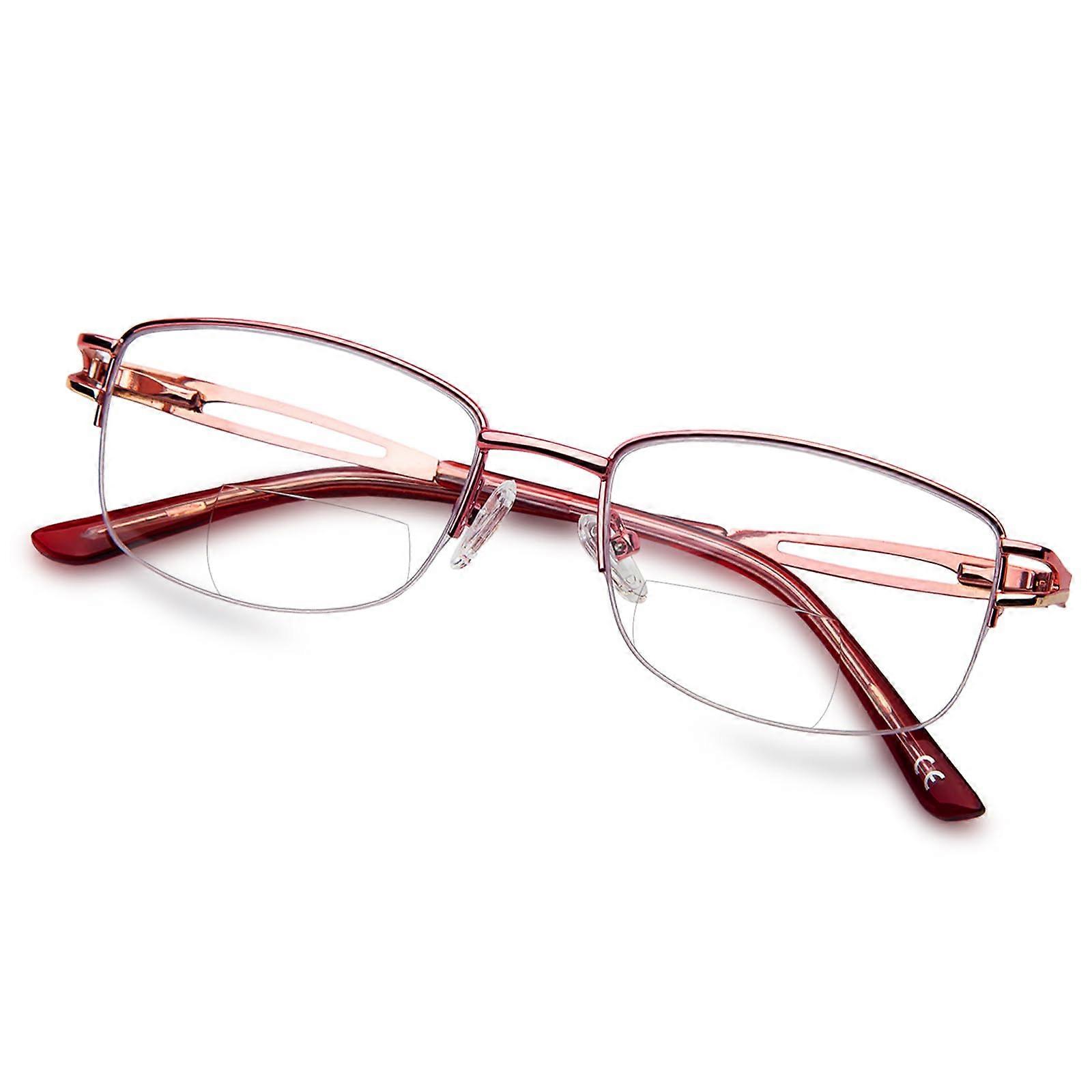 Metal Bifocal Reading Glasses for Women,Stylish Half Rim Zero Top Blue Light Blocking Computer Reader