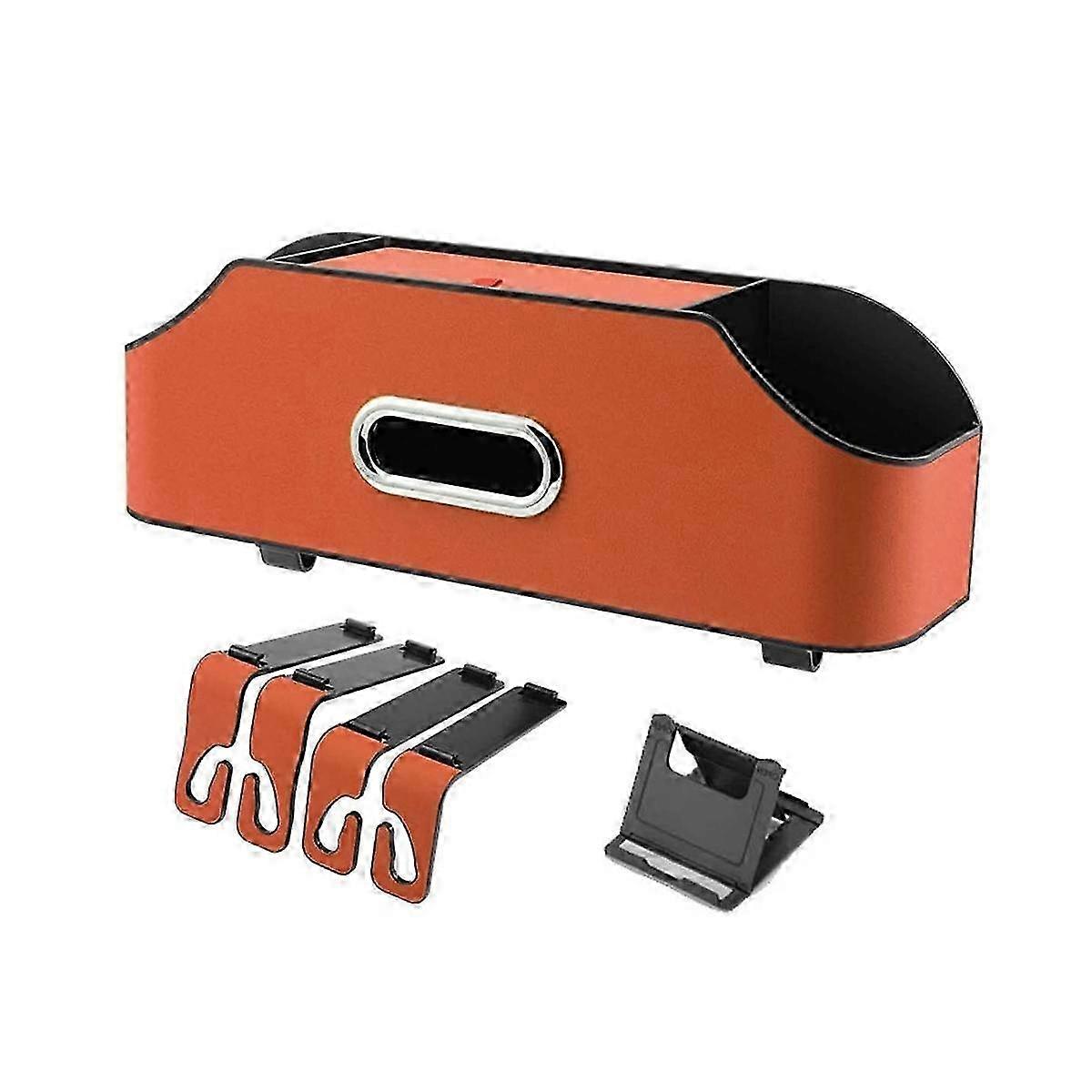 Car Backseat Headrest Organizer with 2 Cup Holders, Phone Pockets, Hooks & Tissue Box Storage