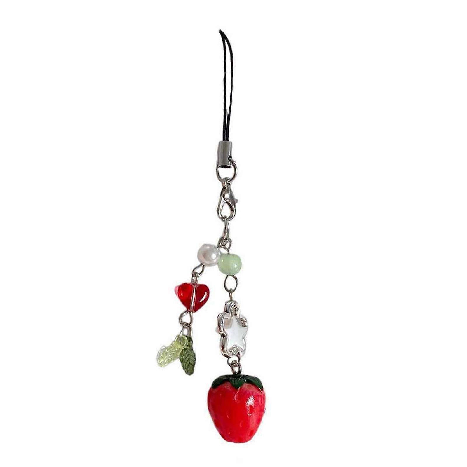 Handmade Strawberry Keychain Fruit Theme Cellphone Charm Colorful Beaded Pendant keyring Stylish Key Chain Accessory