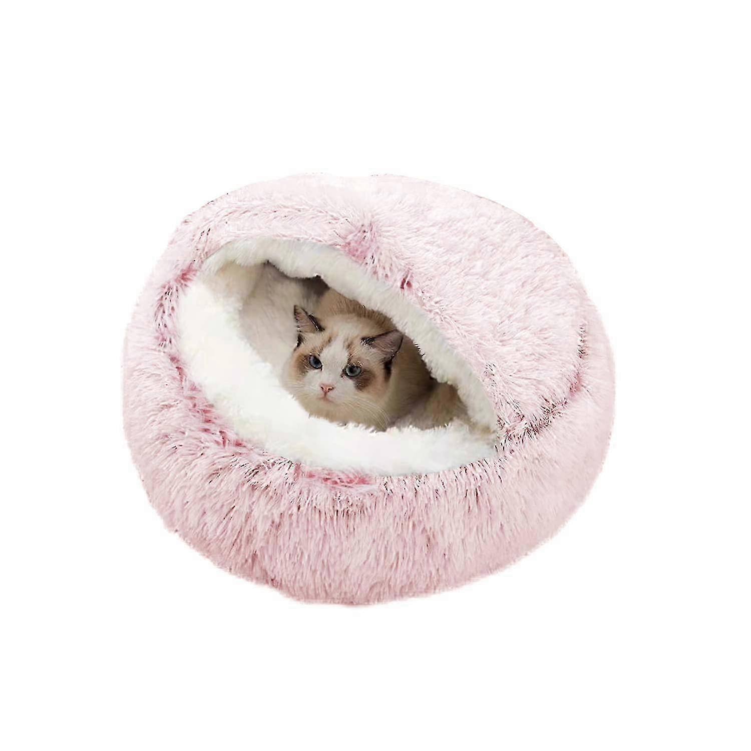 Cozy Plush Cat Calming Bed, Donut Cuddler Nest with Non-Slip Bottom for Small Pets, Pink