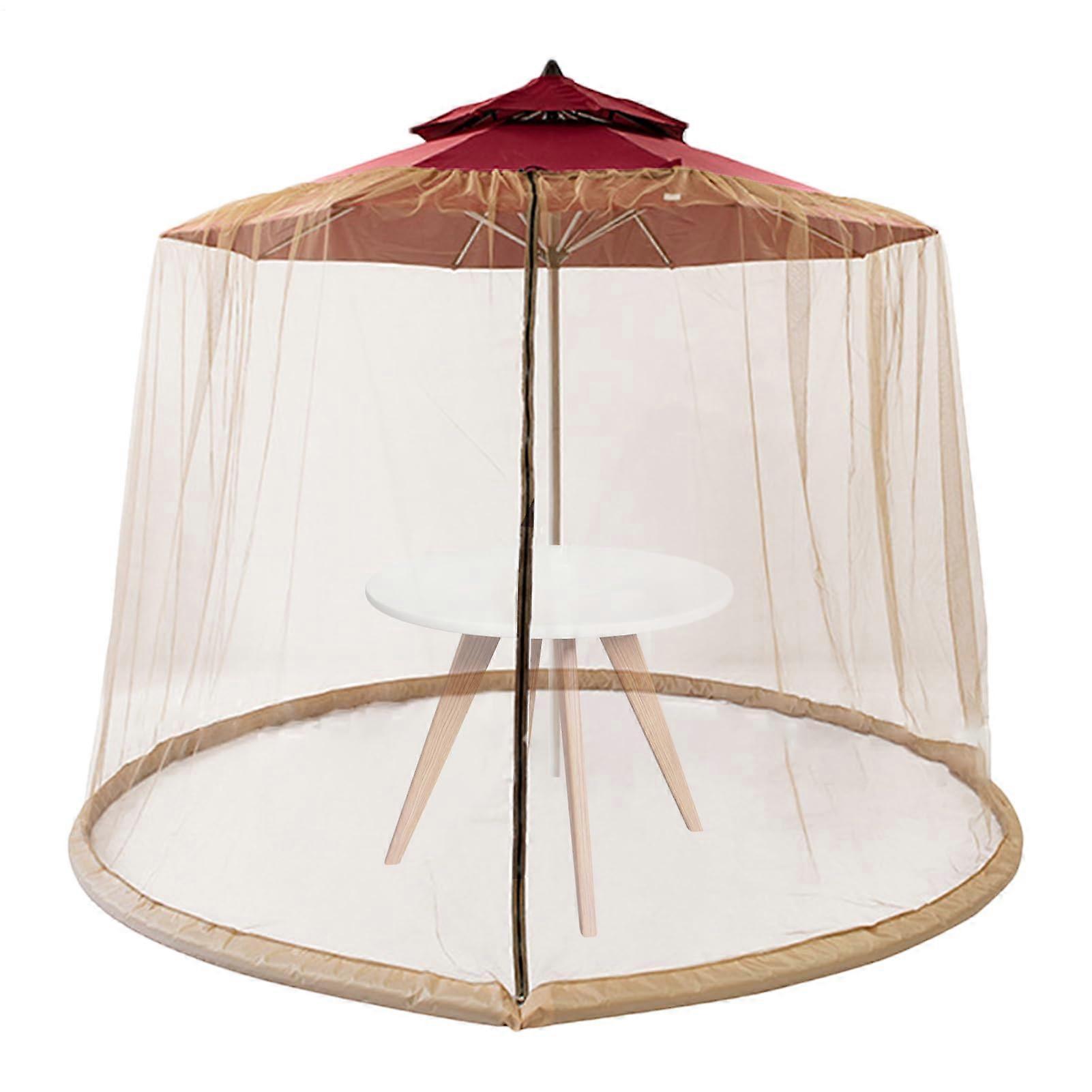 Patio Umbrella Mosquito Netting 9.8 x 7.6 ft, Khaki Mesh with Zipper, Backyard Canopy Screen for Straight-Poles Umbrella