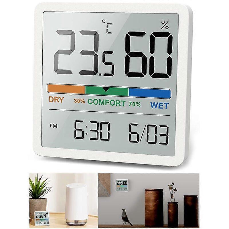 Digital Thermometer Hygrometer, Digital Desktop Thermometer Hygrometer with Clock, Suitable for Office, Home, Bedroom
