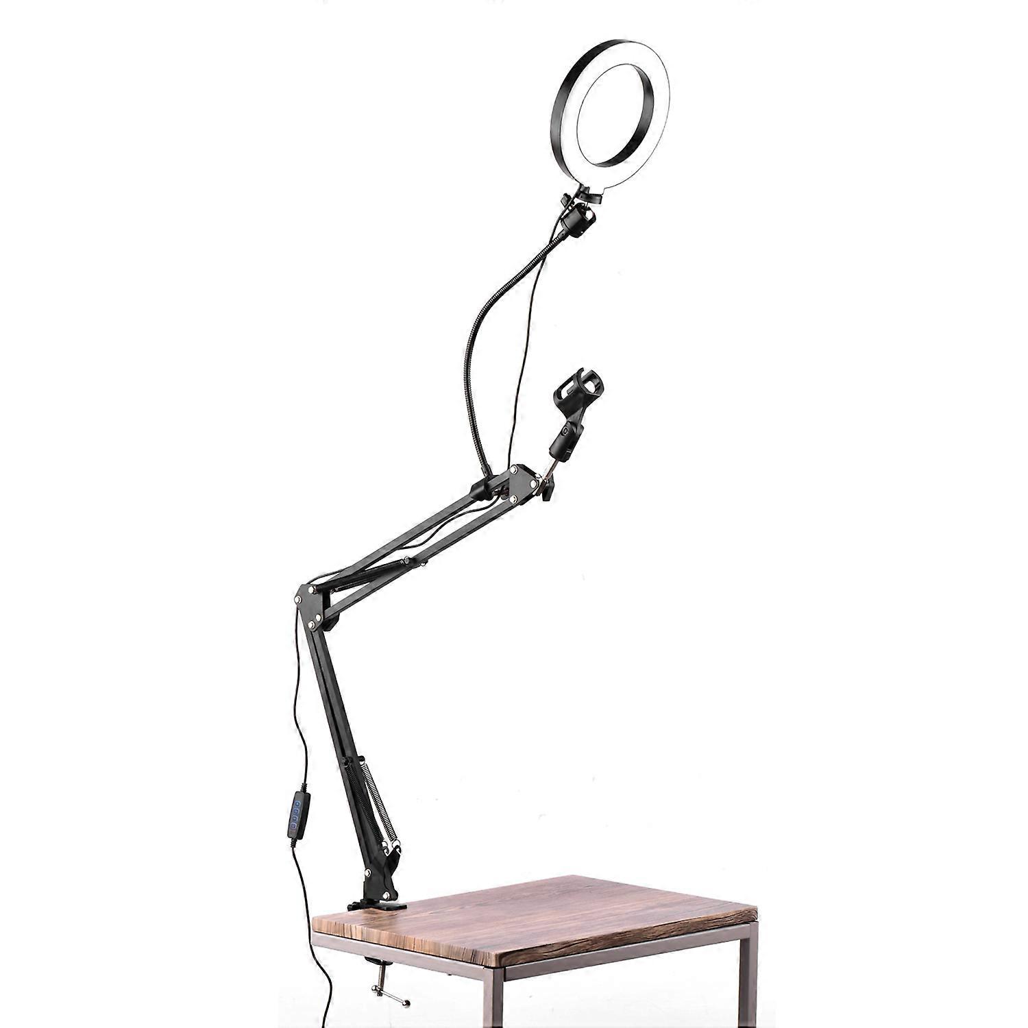 16cm Dimmable Video Ring Light with Articulating Arm & Microphone Stand for Streaming