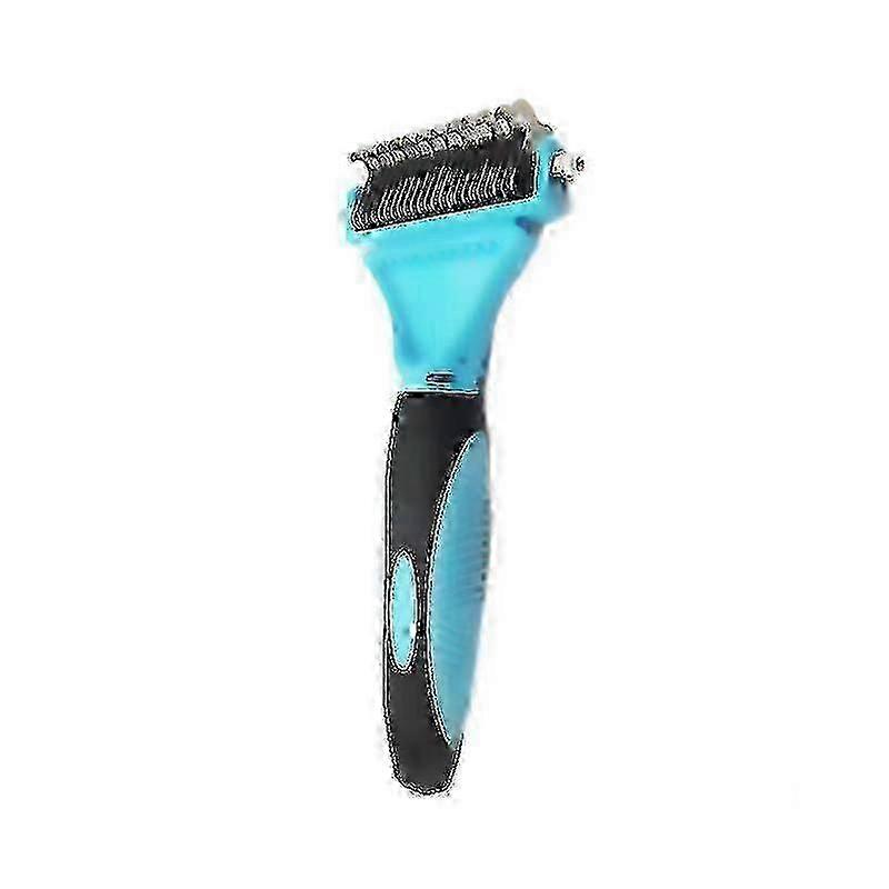 Pet Dematting Comb, 2-Sided Undercoat Rake for Cats & Dogs - Blue