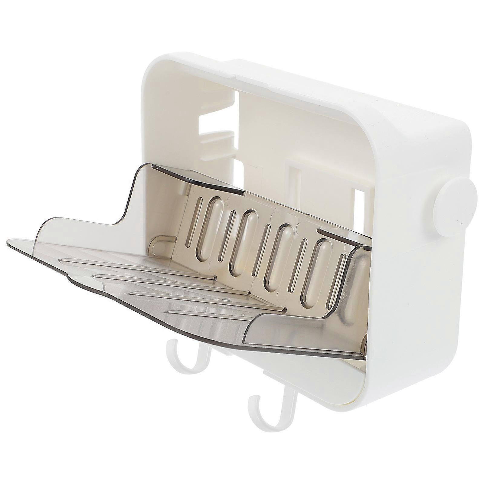 White Wall Mounted Storage Shelf with Two Hooks for Home Use Stable Adhesion Strong Bearing
