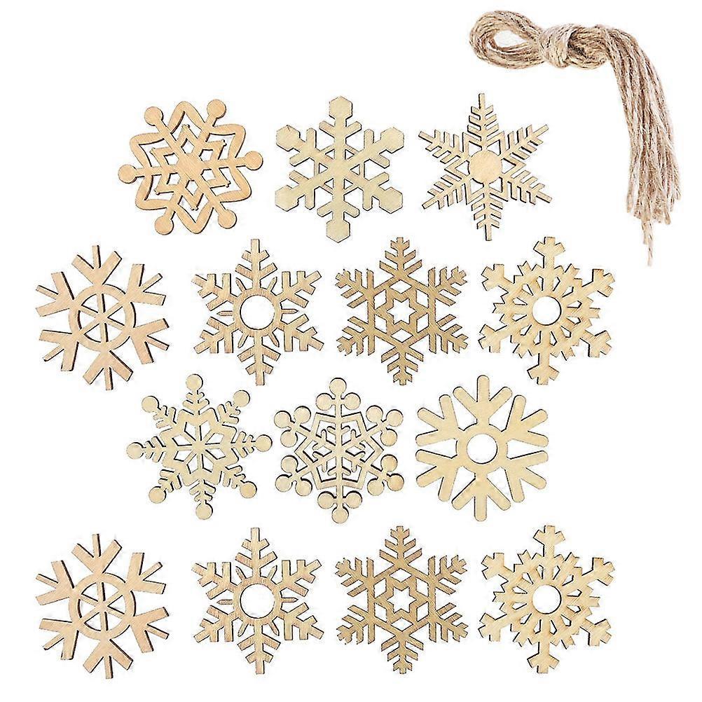 Wooden Ornaments Snowflake Shape Rustic Style Christmas Tree Decorations Light Yellow 5.1x5.1cm Diy Coloring 50Pcs