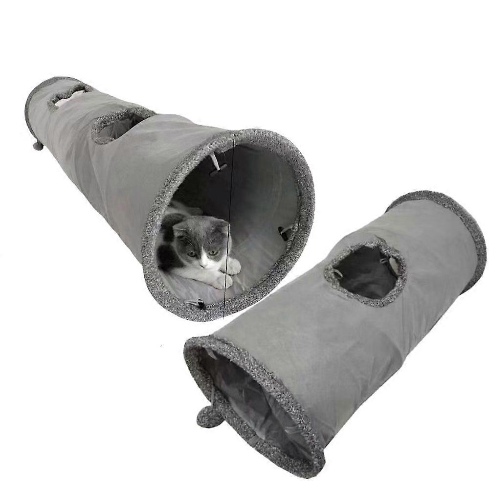 Cat tunnel with ball, 30 x 130 cm and 30 x 67 cm, foldable and retractable imitation linen cat tunnel, easy care, sturdy and durable, diameter: 30 cm