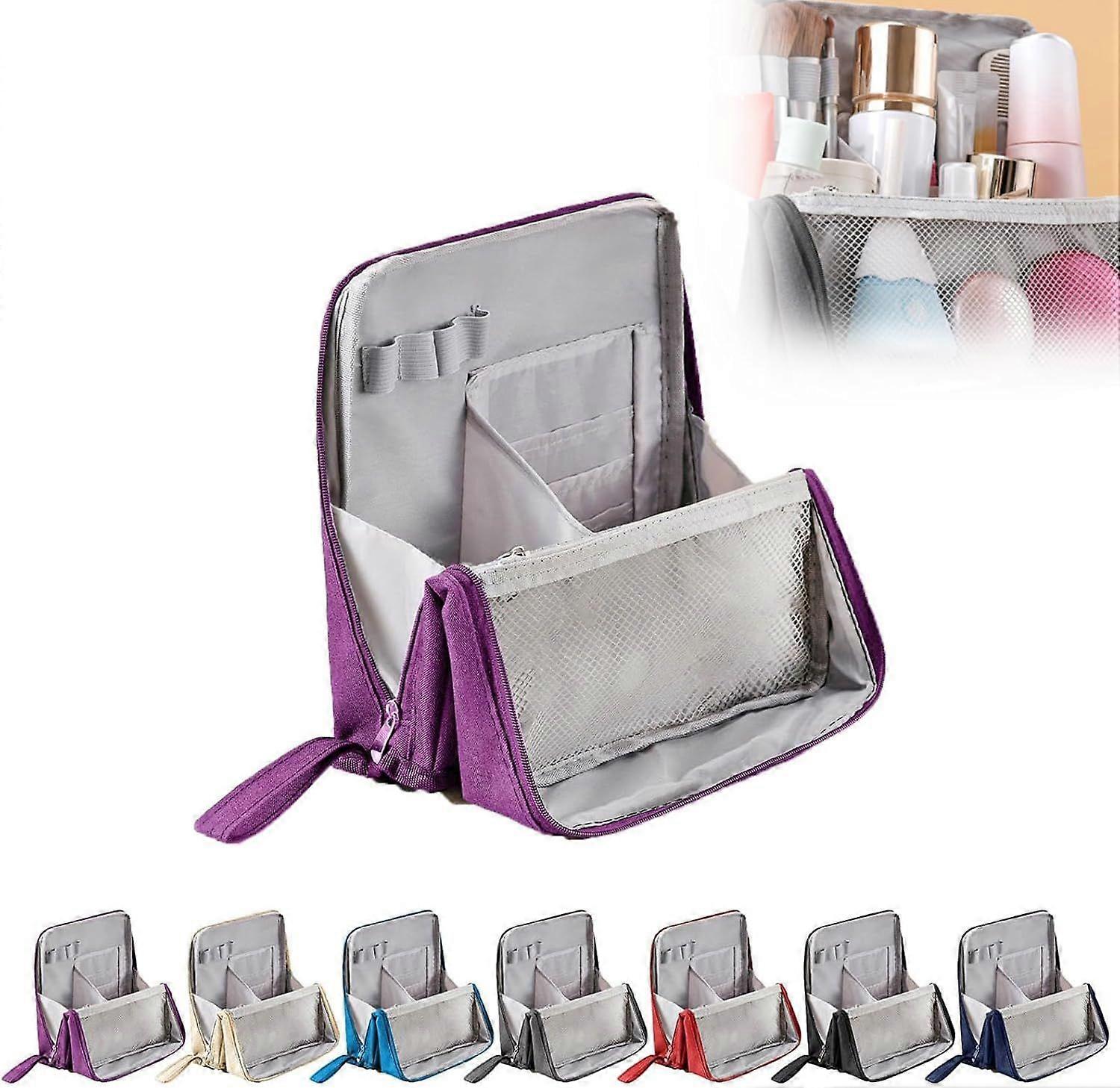 Multi-Purpose Large Capacity Oxford Cloth Standing Makeup Bag  Portable Lightweight Canvas Organizer with Multiple Compartments, Upright Design for Co