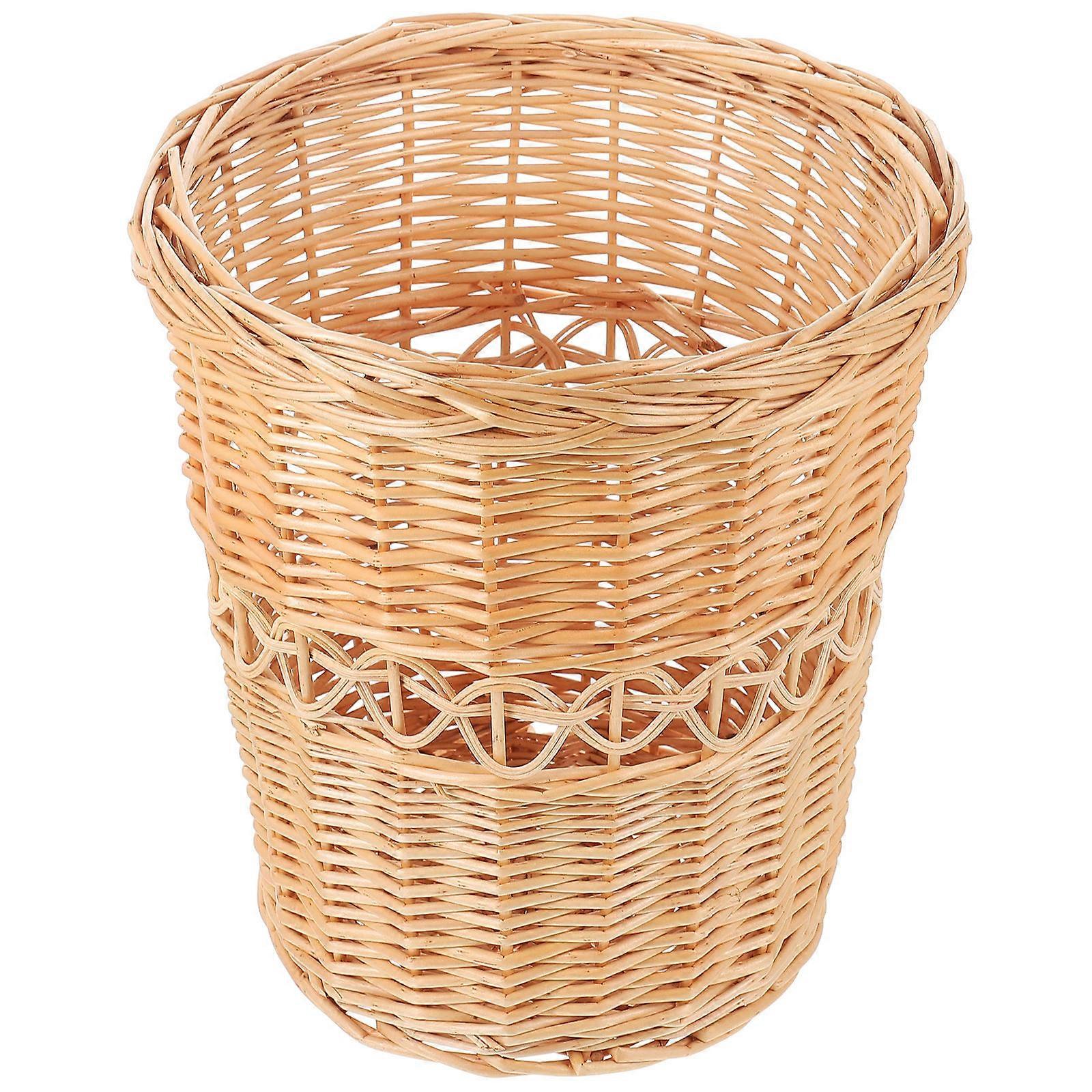 Trash Bin Woven Trash Basket Wicker Material Study Room Garbage Storage Pastoral Style 1 Piece