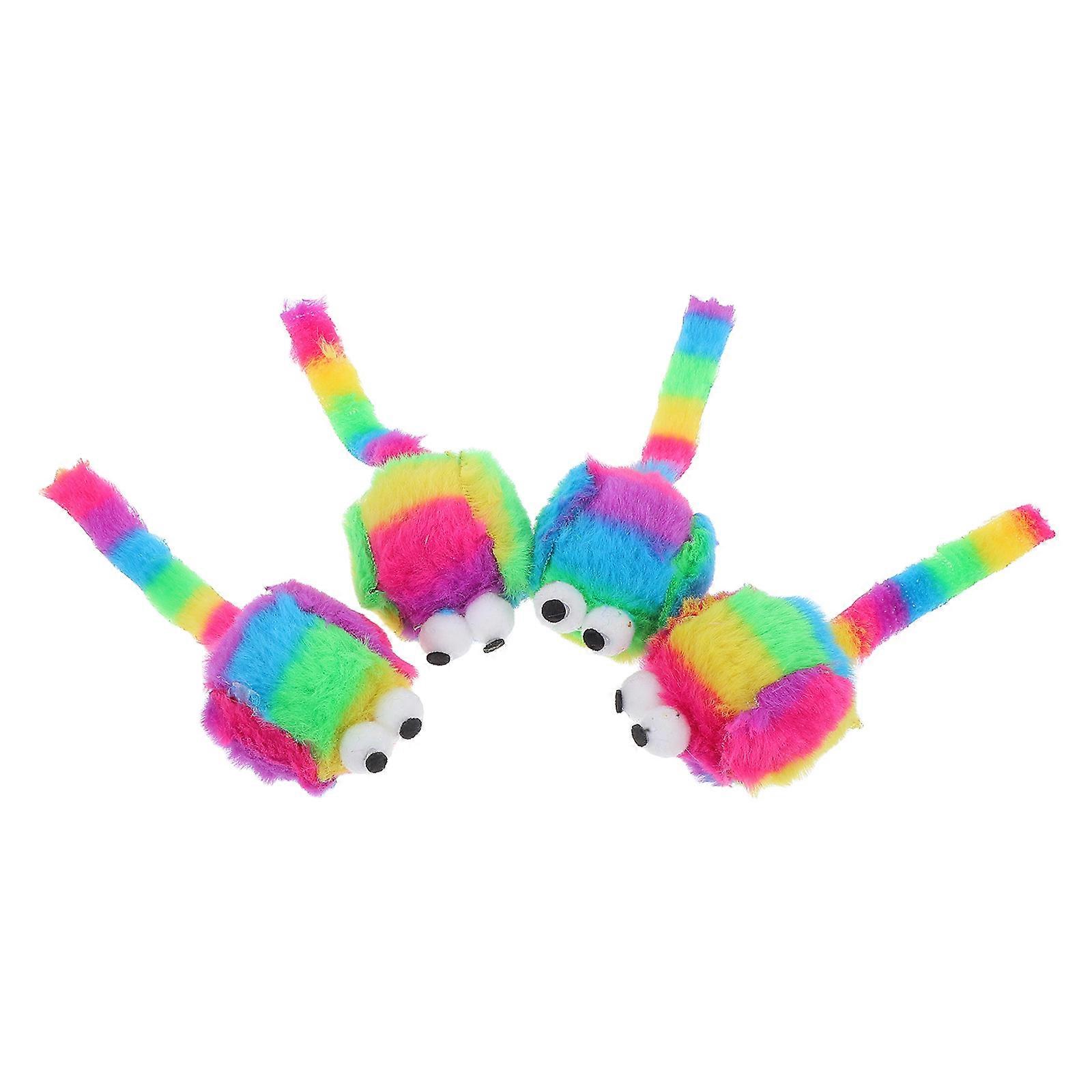 Mouse Shaped Cat Toys Interactive Plush Mouse for Indoor Playtime Multi Colored Striped 4Pcs