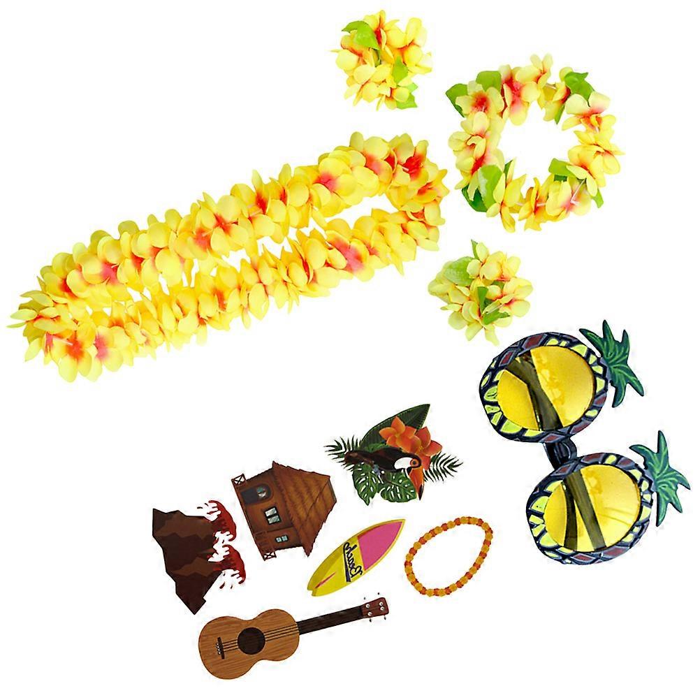 Luau Wristbands Summer Events Photography Prop Yellow Leis Set 6Pcs
