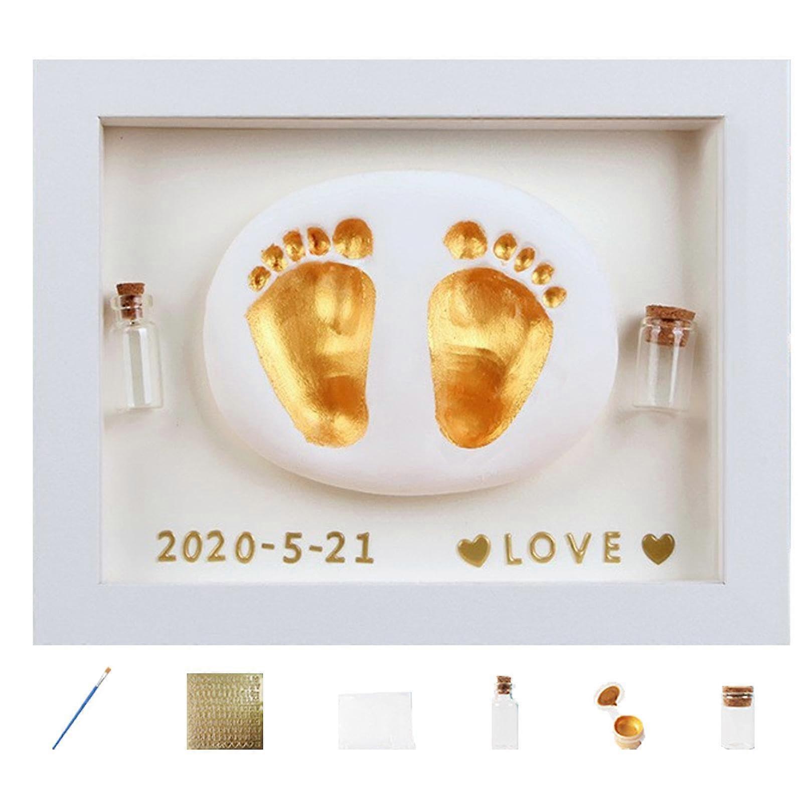 Baby Memory Set Hand and Footprint Frame Imprint Kit for borns, Clay Print Set, Keepsake Frame, Baby Shower Gift White