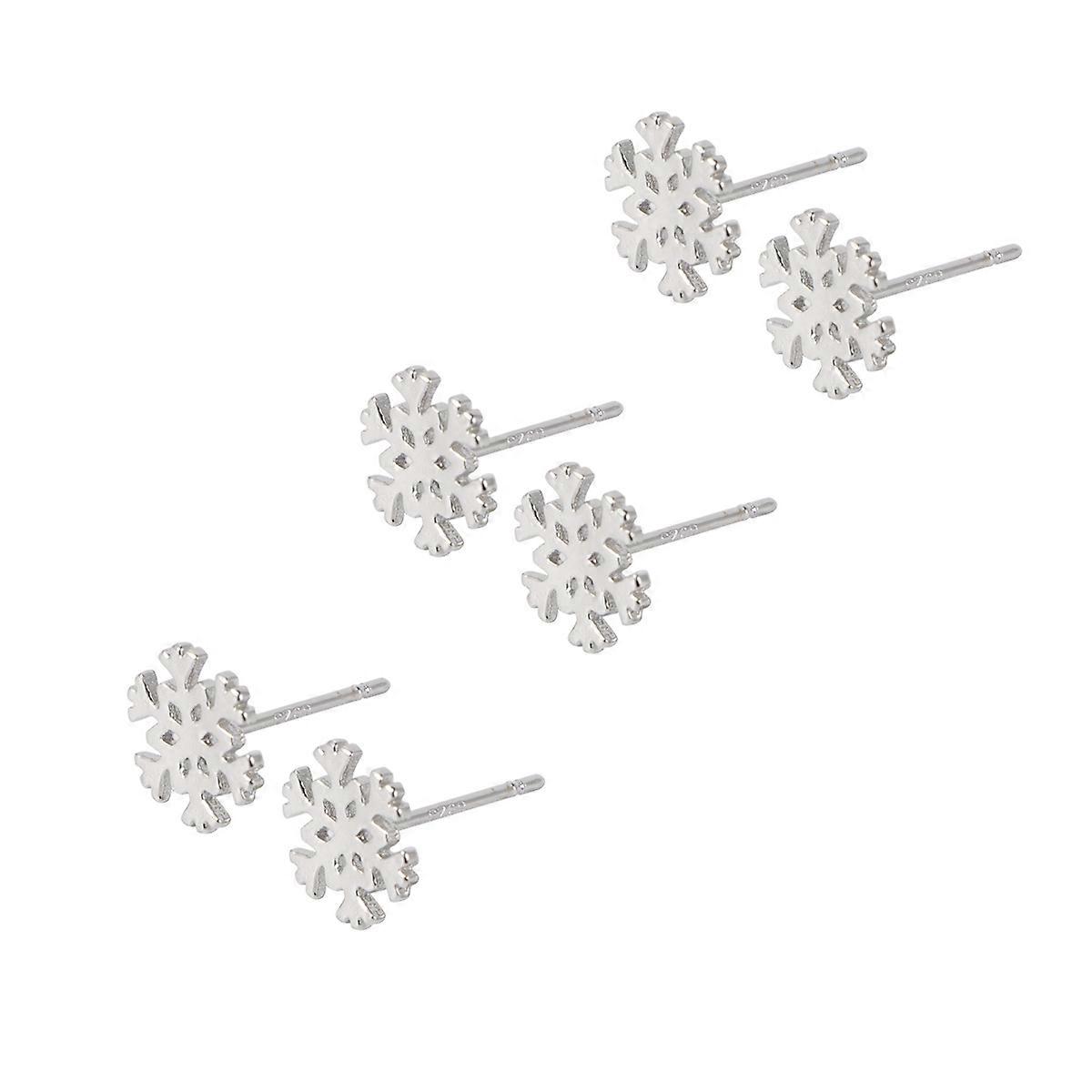 Snowflake Earrings Delicate Design Christmas Jewelry For Women 0.8x0.8cm Silver Ornaments 3 Pairs