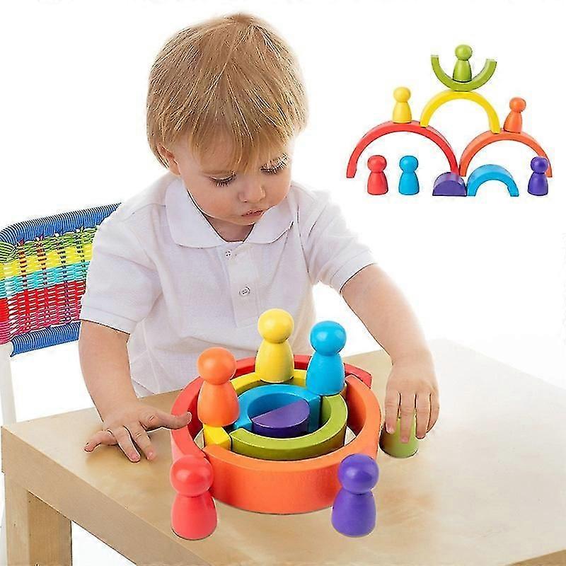 Wooden Educational Building Blocks Children's Creative Building Blocks Toy Rainbow Stacking 6 Pieces Of Balance Learning