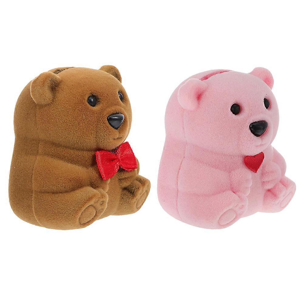 Flannel Ring Boxes Jewelry Ring Display Boxes Brown 5.4x4.5cm present Wrapping 2Pcs