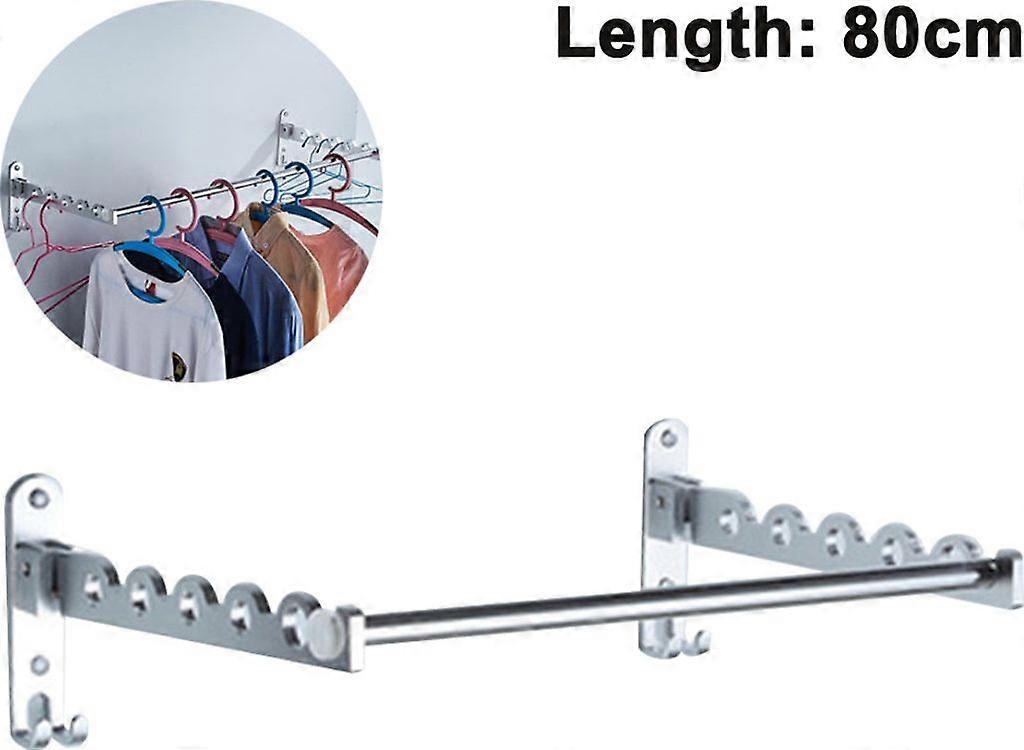 80cm Stainless Steel Foldable Coat Hook Rack, Wall-mounted Clothes Rail