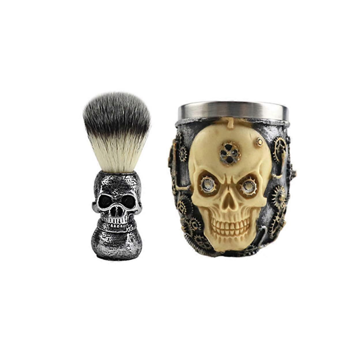 Shaving brush and bowl with skull (Gear silver)