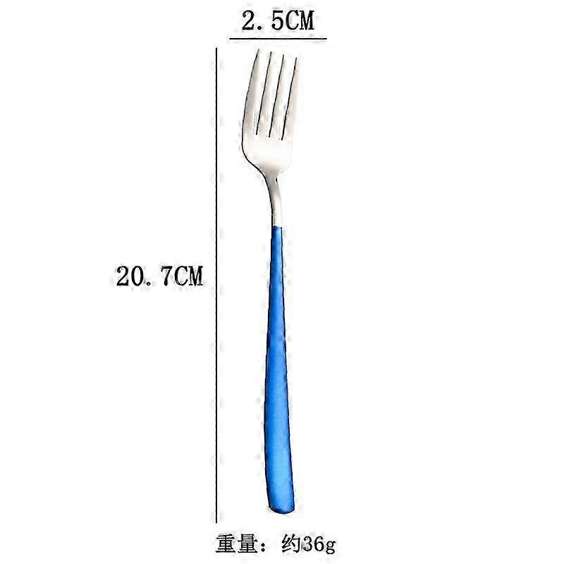 6-piece stainless steel fork Korean household long-handled salad fork steak fork fruit fork Creative Western tableware silver blue