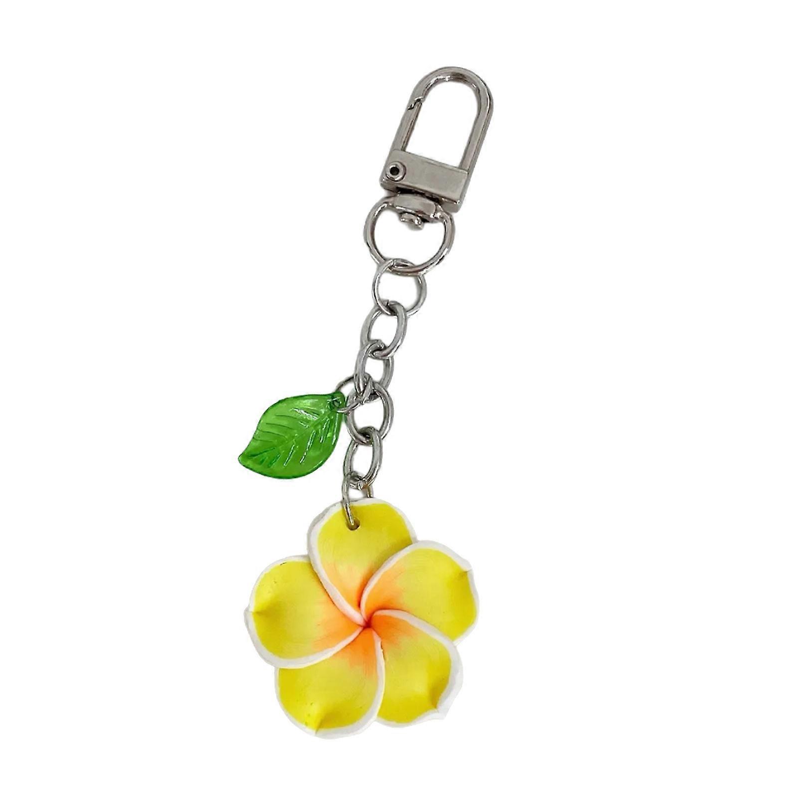Sac élégant charme léger frangipanier fleur porte-clés fleur pendentif porte-clés accessoire pour sac à dos sac à dos utiliser jaune