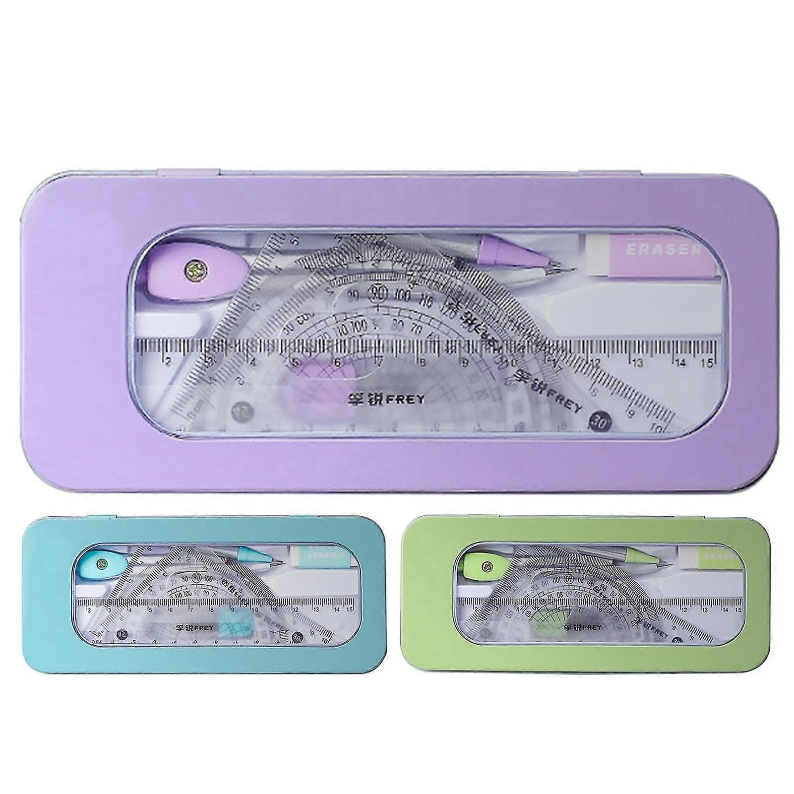 Geometry Set, 7-Piece Ruler Protractor Compass Set for Back to School, Blue Math Drawing Tools for Secondary Students