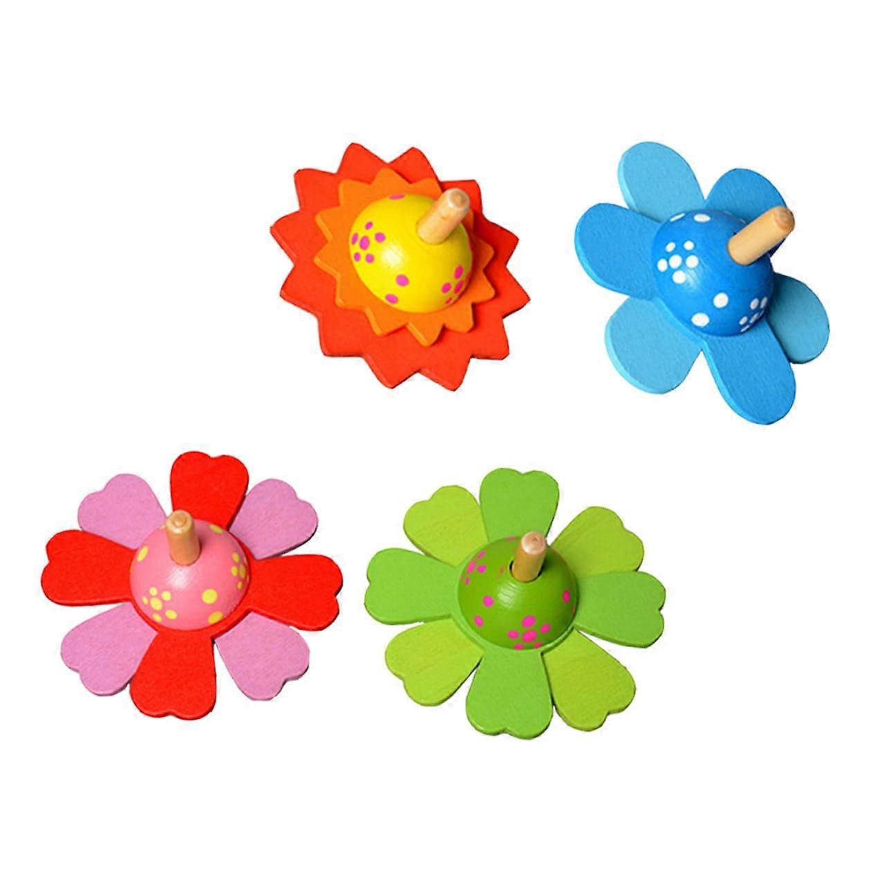 Pack of 4 Small Wooden Spinning  Toy with Rotating  Nursery Toy Learning Toy for Children Gyroscope Retro Toy  Toy Children's Toy