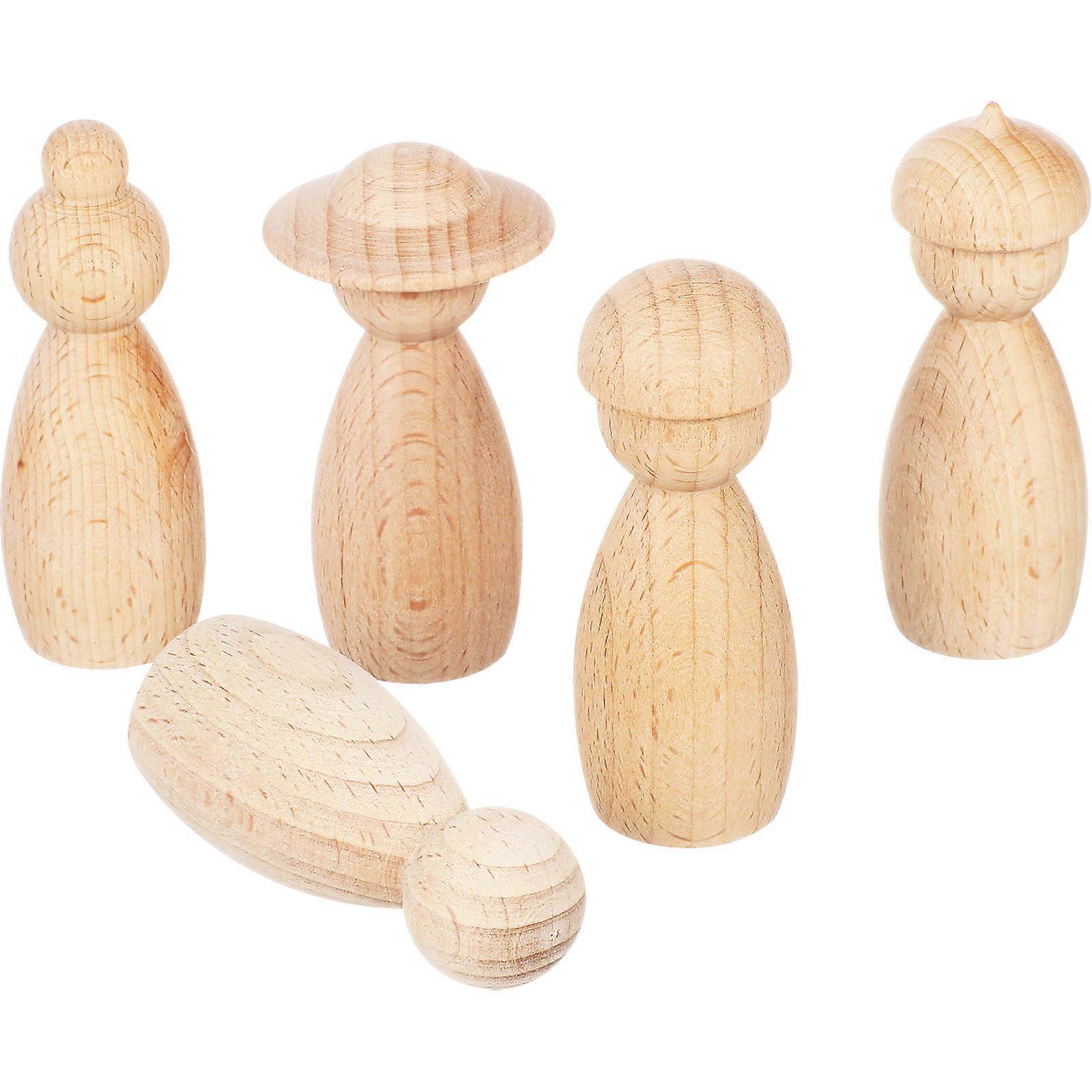 Blank Puppet Craft Diy Simulated Puppet Ornaments Wooden Puppet Decors For Children Playing 3x3x8cm 5Pcs